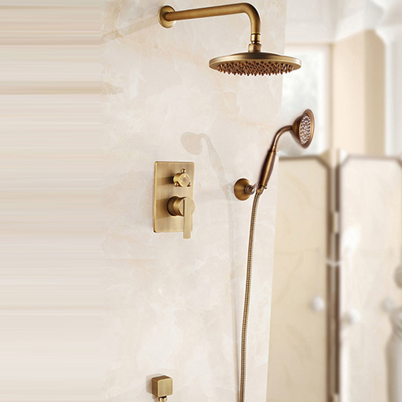 Concealed Thermostatic Shower System Set - Antiek Messing Verborgen Doucheset Badkamer Verborgen
