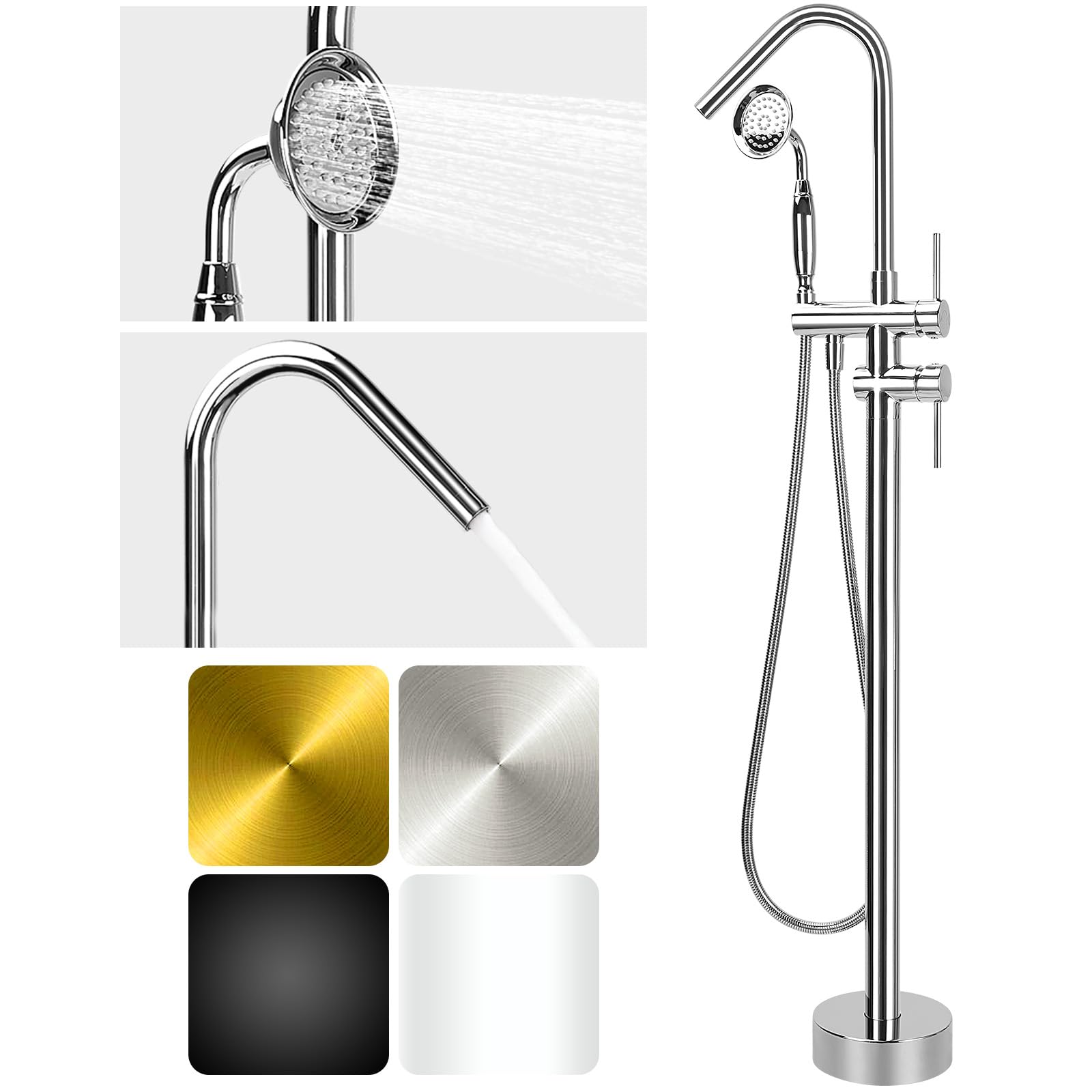 Freestanding Bathtub Filler Faucet Floor - Vrijstaande badkuipkraan, vrijstaande badkraan met handsproeier,