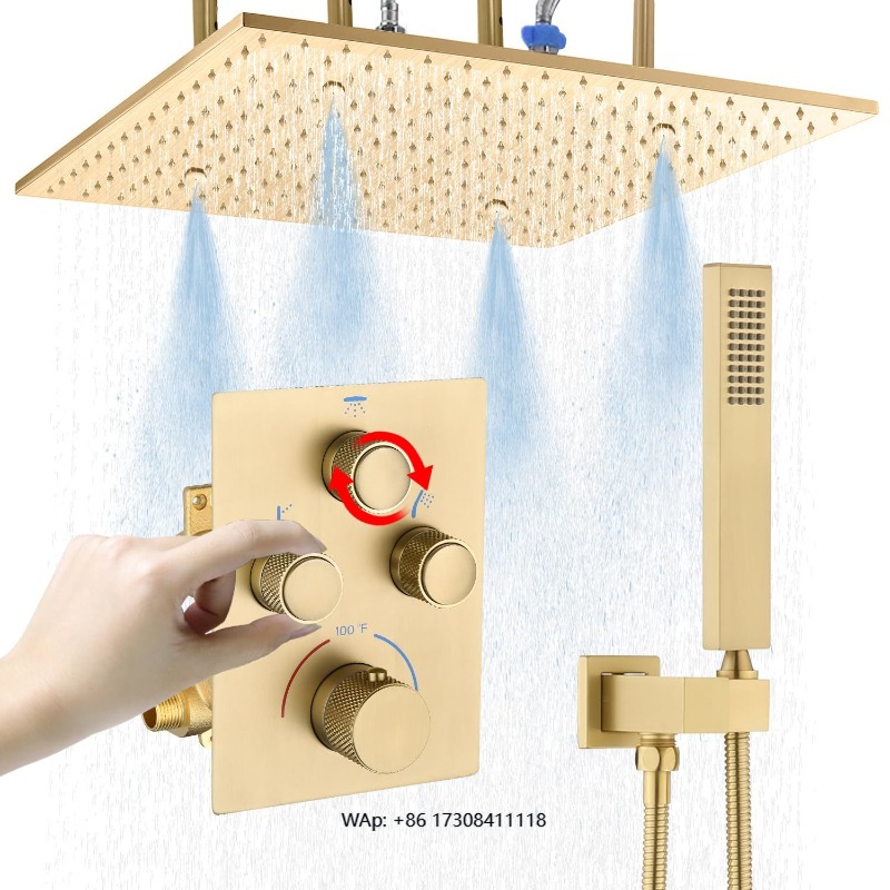 Rainfall Shower Head Ceiling Mount 16 Inch - Messing messing douchesysteem - 16-inch plafondregen