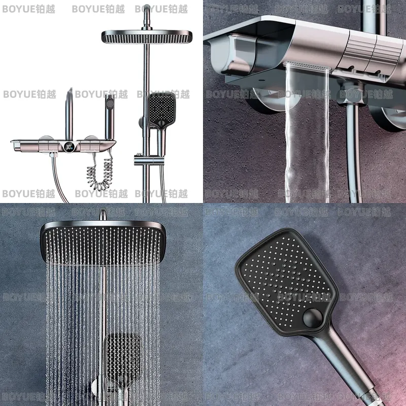 Concealed Thermostatic Shower System Set - Grijze pianoknop thermostaat doucheset met digitaal