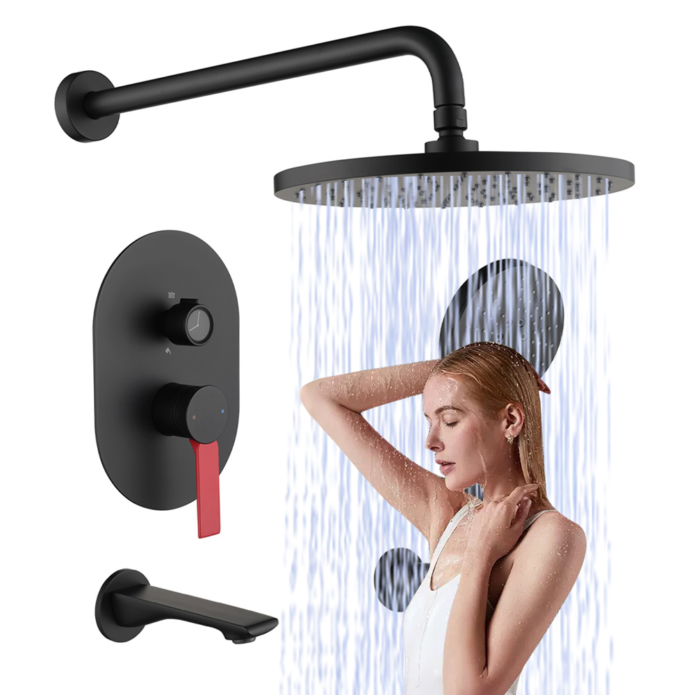 Concealed Thermostatic Shower System Set - High-end matzwart verborgen regendouchesysteem Moderne badkuip