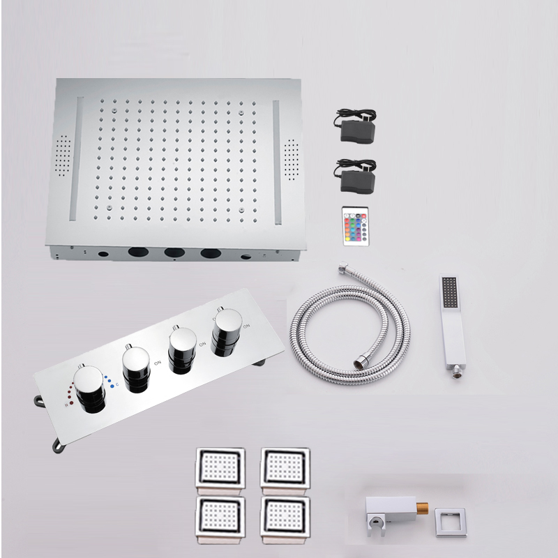 Thermostatic Shower Faucet Valve 3 Way - Muziek LED Regendoucheset Massage 4'' lichaamsjets