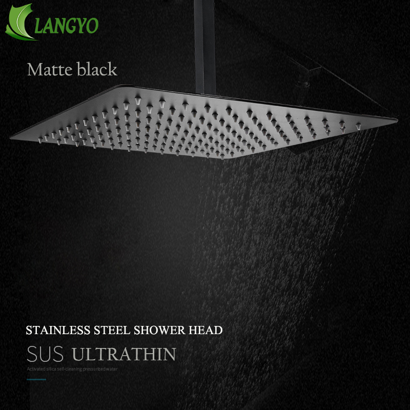 Rainfall Shower Head Ceiling Mount 16 Inch - Becola Zwart Vierkant Regen RVS Douchekop