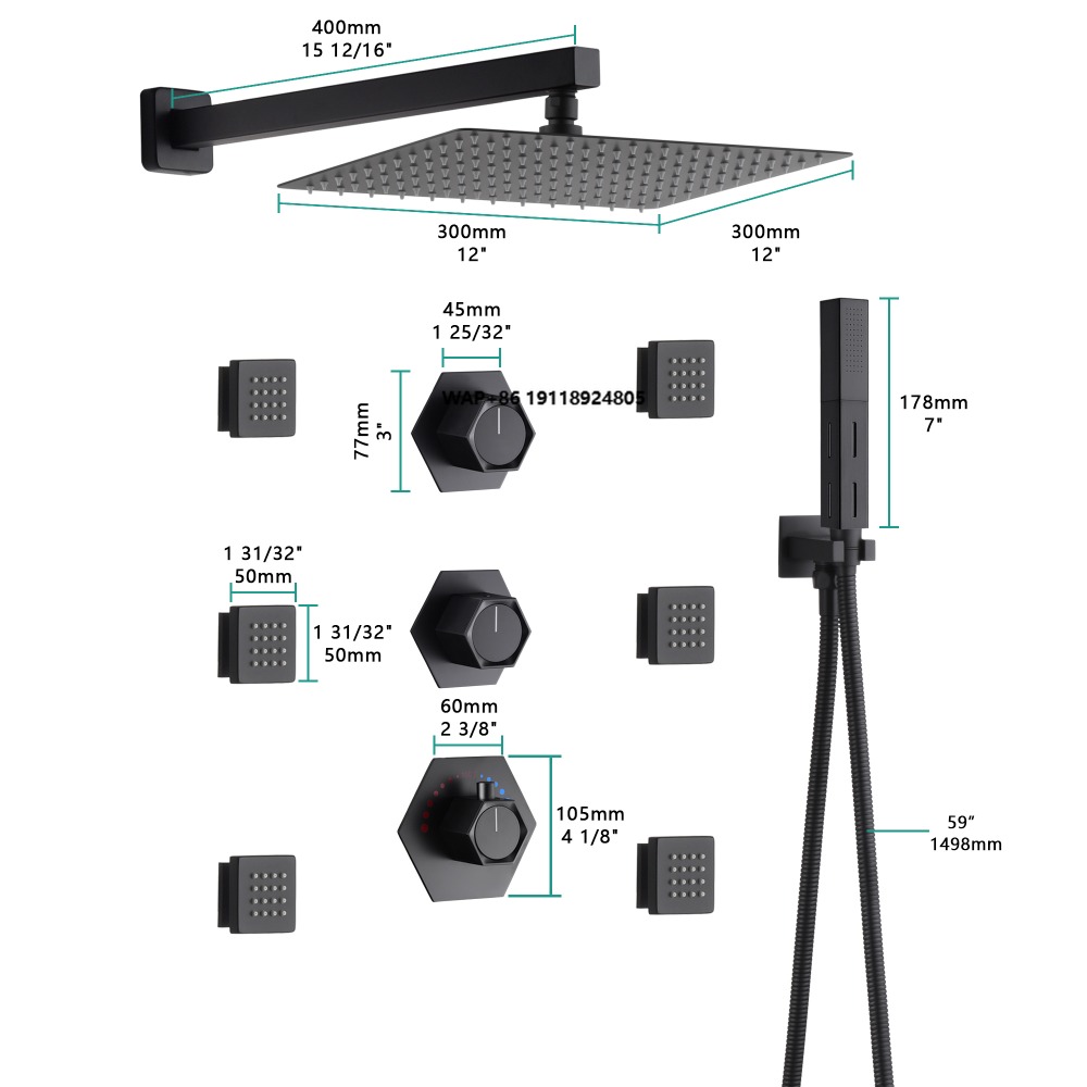 Concealed Thermostatic Shower System Set - Luxe thermostaat-gestuurde wandgemonteerde badkamer douchesysteem met