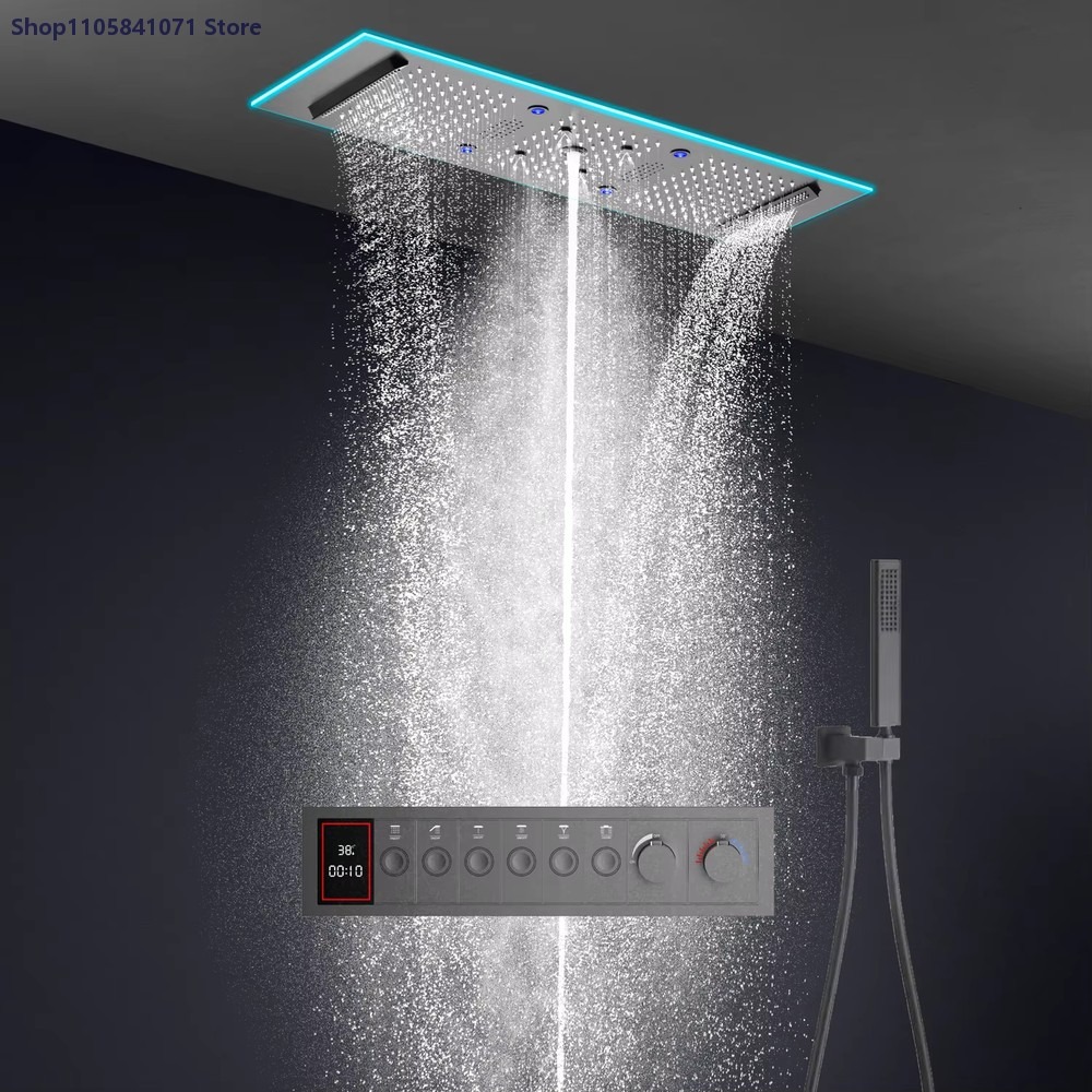 Led Rainfall Shower Head Waterfall - 900x300mm thermostatische doucheset met Bluetooth-muziek, LED-regendouche,