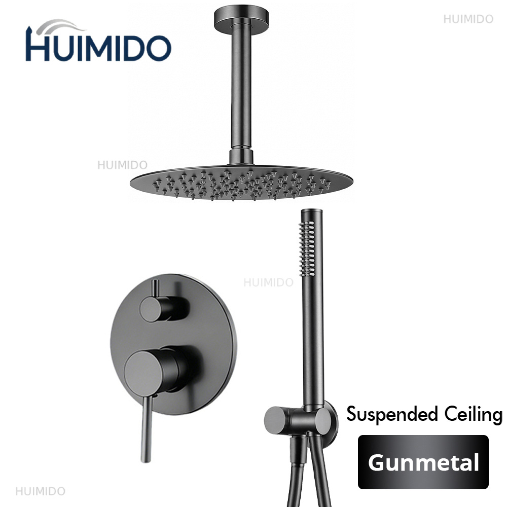 Shower Arm Ceiling Mount Brass Chrome - Matzwarte kraan 8-12'' Regendouchekop Badkamerkraan Plafondarm