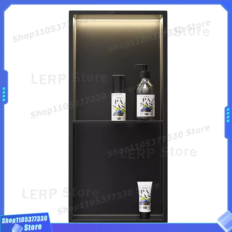 Shower Niche Stainless Steel Recessed - Matzwarte roestvrijstalen douche nis, dubbel zelfklevend,