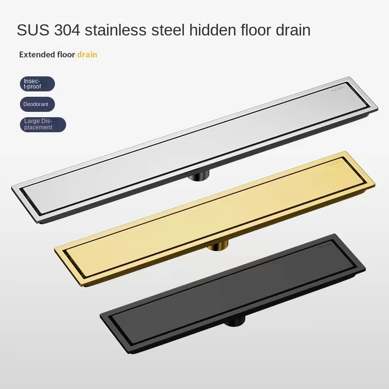 Linear Shower Drain Stainless 304 Tile In - 304 roestvrijstalen onzichtbare tegelvloerafvoer geborsteld goud