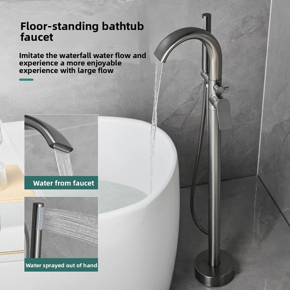 Gun Metal Hot Cold Vrijstaande - Freestanding Bathtub Filler Faucet Floor recensie en prijs