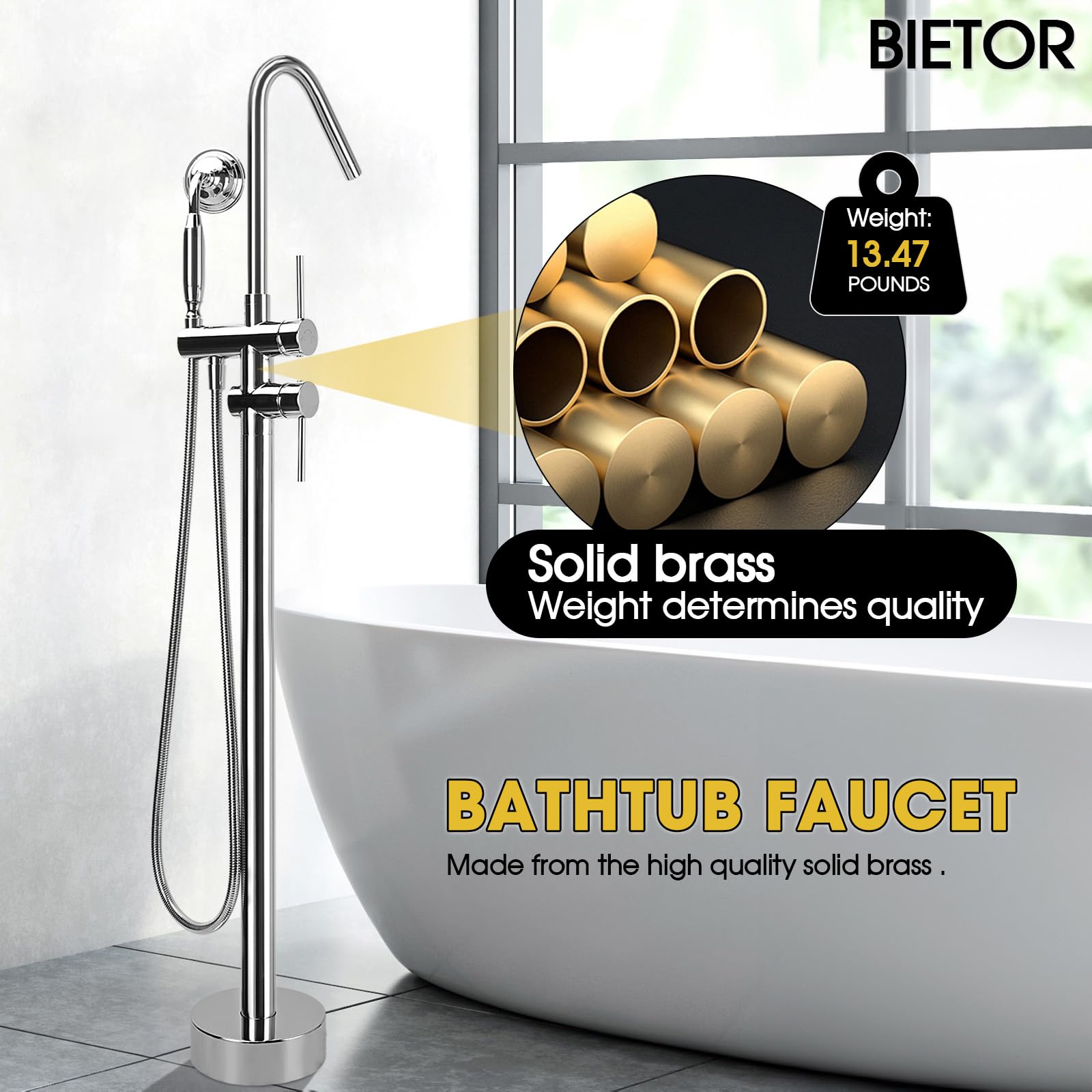 Vrijstaande badkuipkraan, vrij - Freestanding Bathtub Filler Faucet Floor recensie en prijs