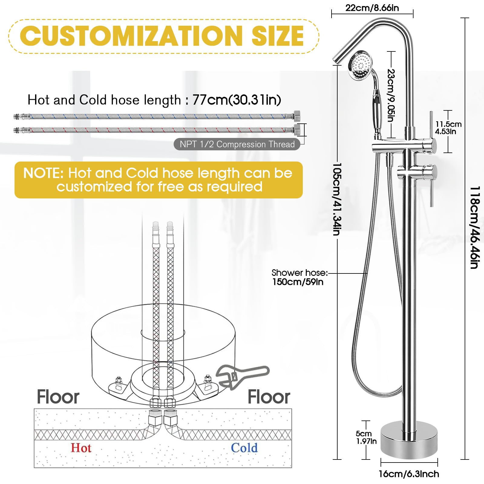 Vrijstaande badkuipkraan, vrij - Freestanding Bathtub Filler Faucet Floor recensie en prijs
