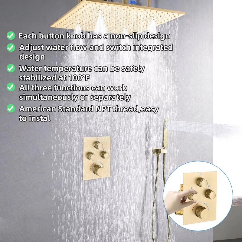 Messing messing douchesysteem  - Rainfall Shower Head Ceiling Mount 16 Inch recensie en prijs