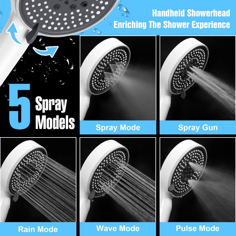 Douchekopset met vijf snelhede - Handheld Shower Head High Pressure Filter recensie en prijs