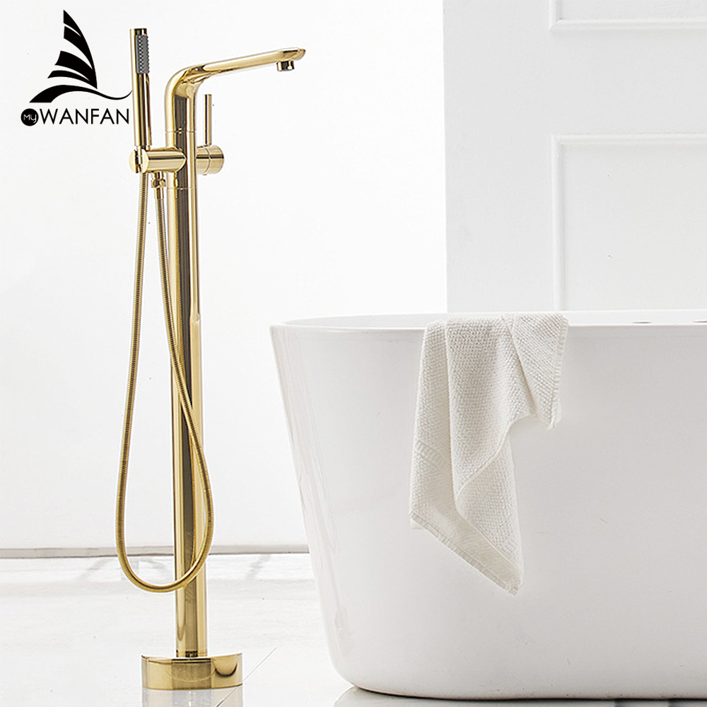 Mode goud messing badkamer dou - Freestanding Bathtub Filler Faucet Floor recensie en prijs