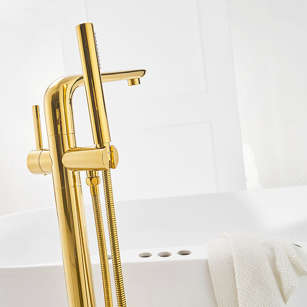 Mode goud messing badkamer dou - Freestanding Bathtub Filler Faucet Floor recensie en prijs