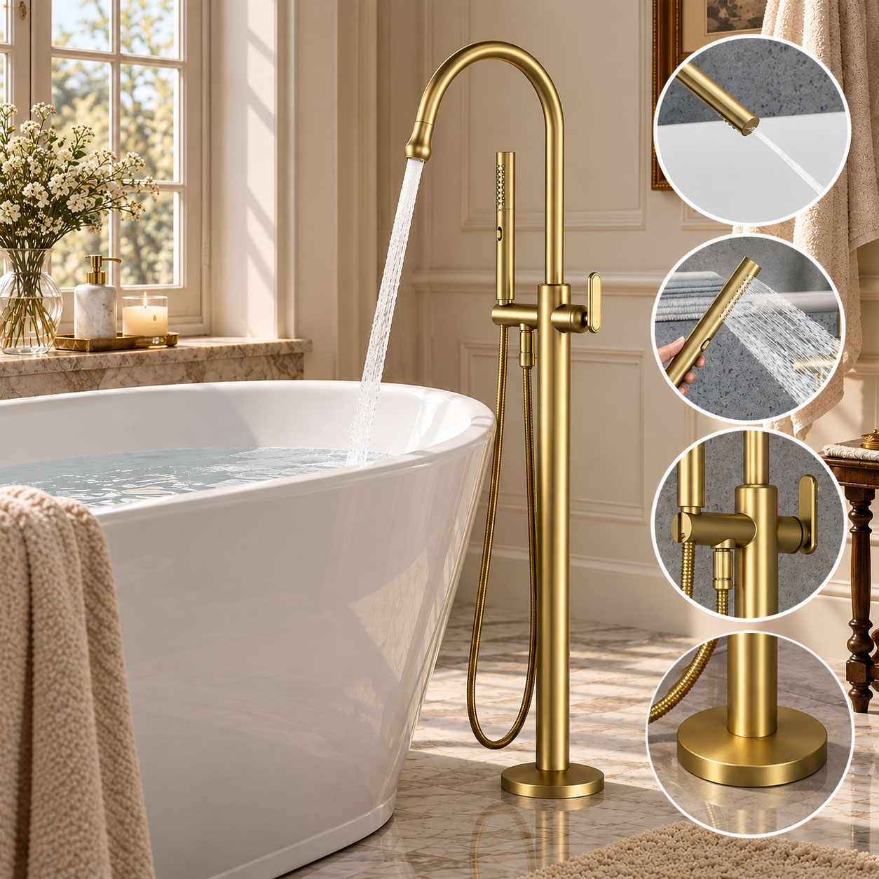 Luxe vrijstaande badkraan, vlo - Freestanding Bathtub Filler Faucet Floor recensie en prijs