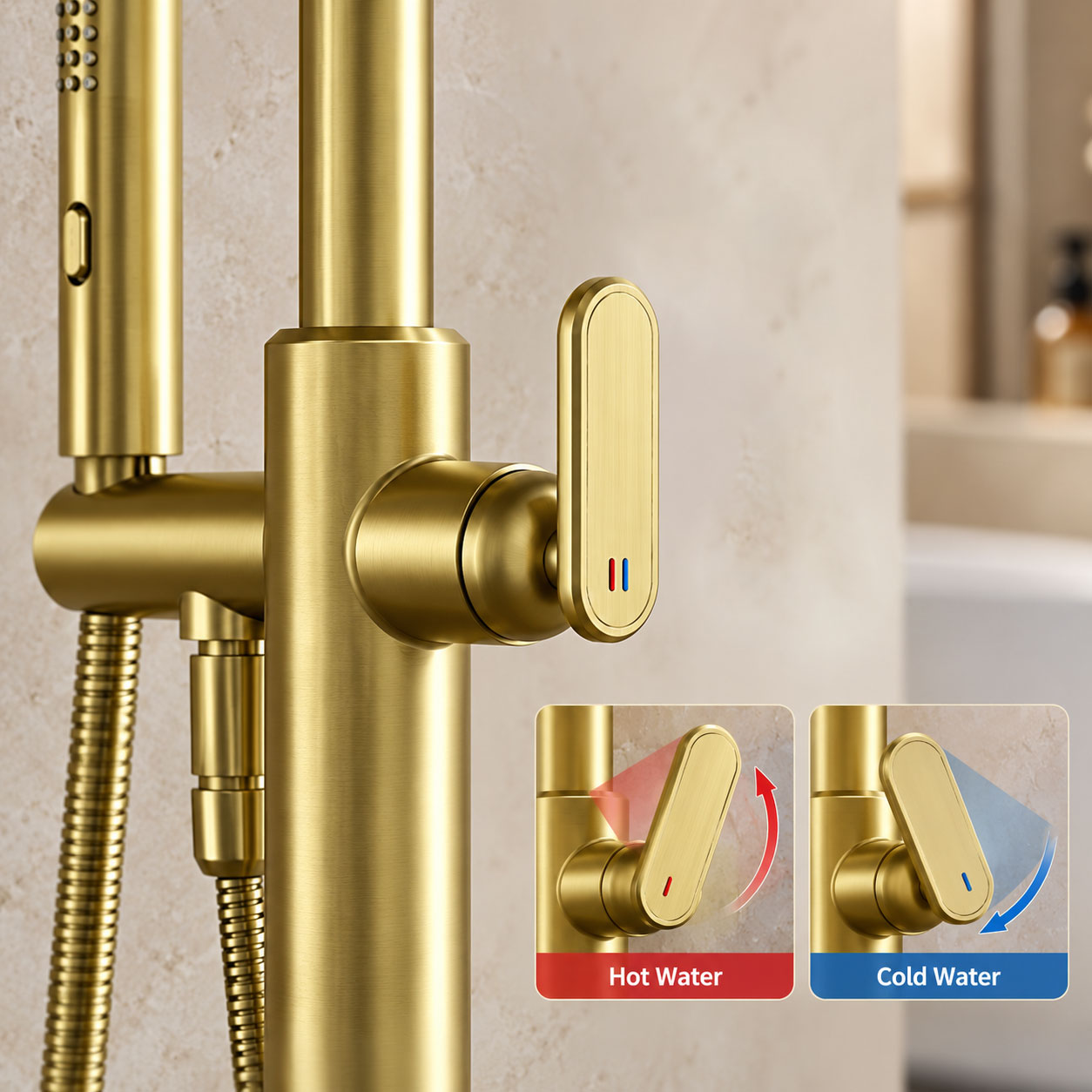 Luxe vrijstaande badkraan, vlo - Freestanding Bathtub Filler Faucet Floor recensie en prijs