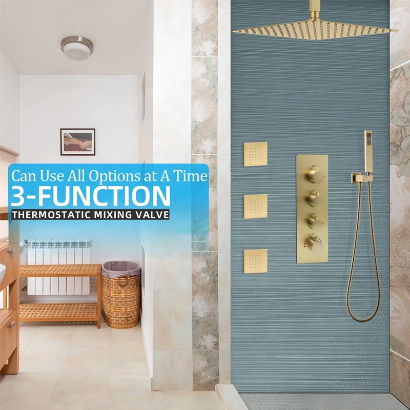 Geborsteld goud 16 inch verbor - Concealed Thermostatic Shower System Set recensie en prijs
