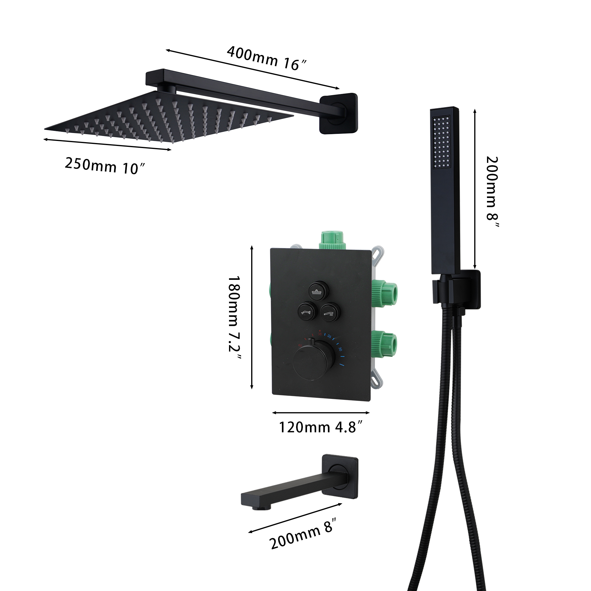 Zappo Mat Zwart Verborgen Douc - Concealed Thermostatic Shower System Set recensie en prijs