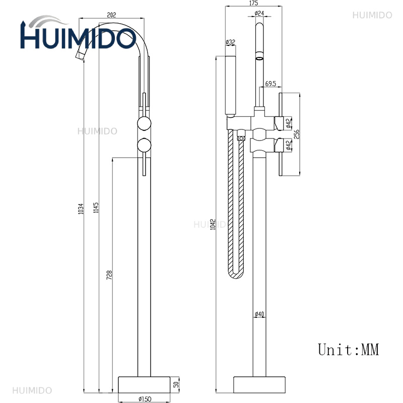Vergulde badkuipvuller Douche  - Freestanding Bathtub Filler Faucet Floor recensie en prijs