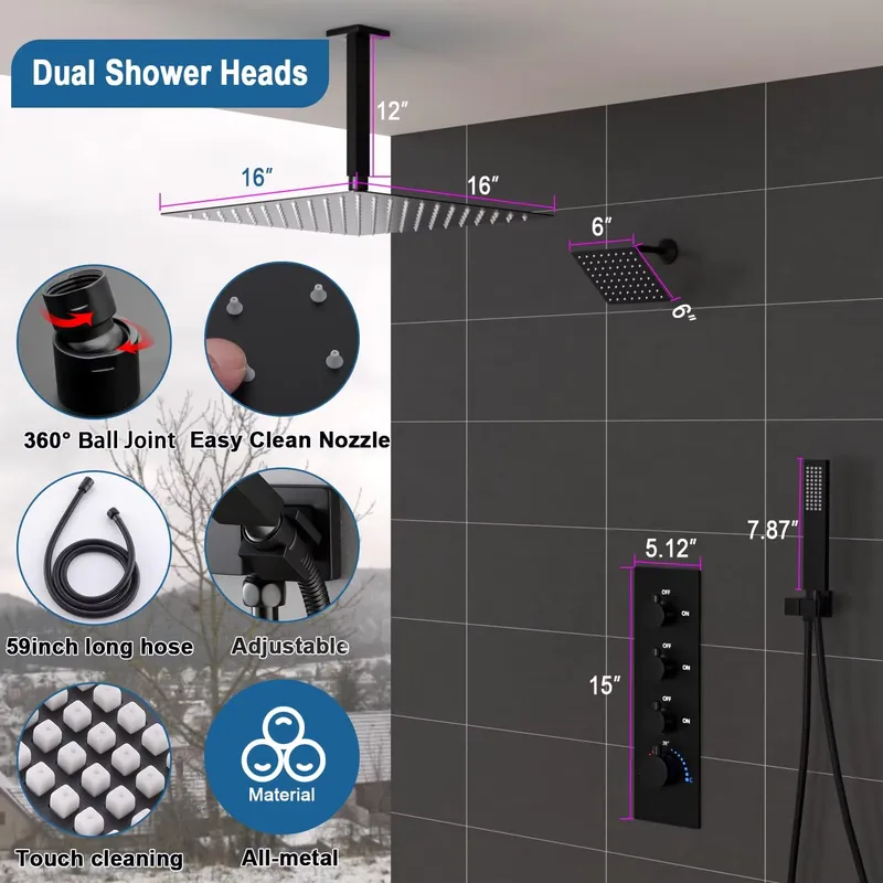 Inbouw douche systeem 16 inch  - Rainfall Shower Head Ceiling Mount 16 Inch recensie en prijs