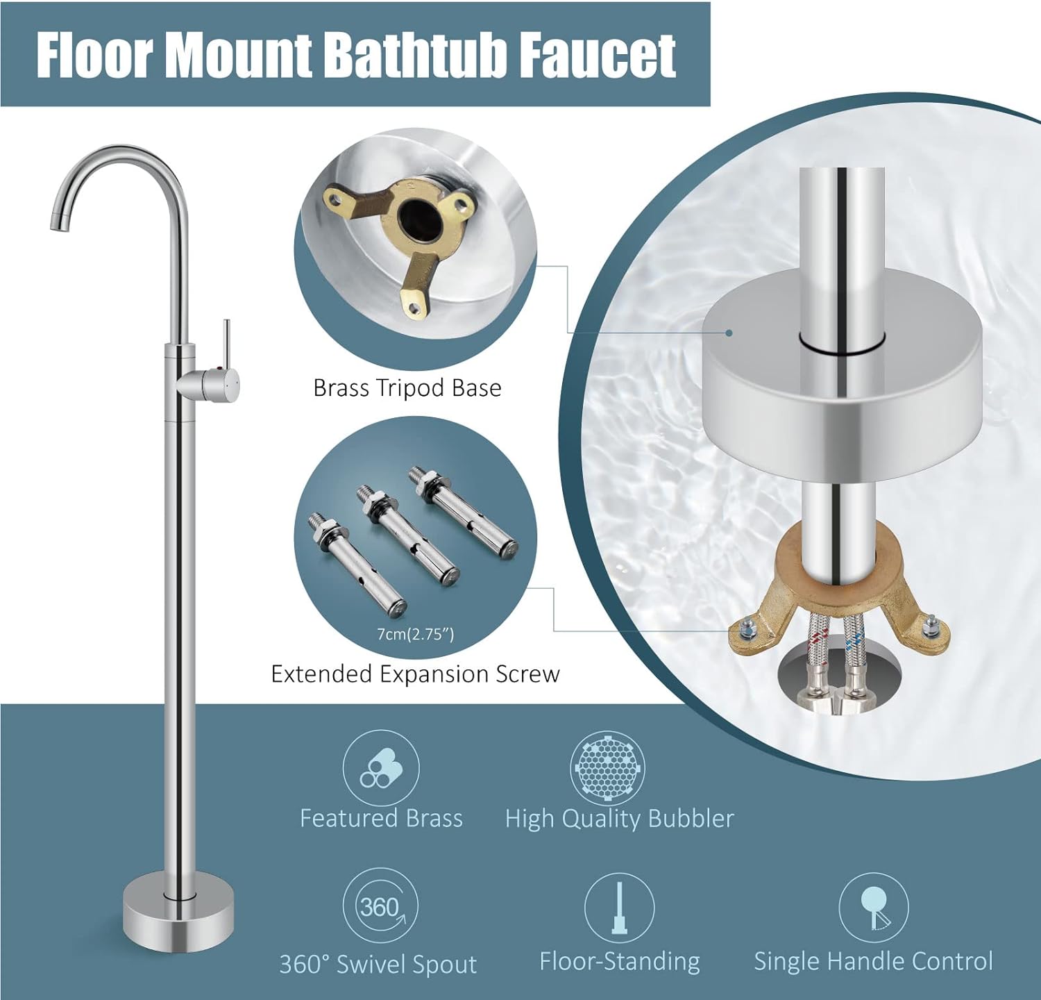ZAPPO Vrijstaande badkuipkraan - Freestanding Bathtub Filler Faucet Floor recensie en prijs